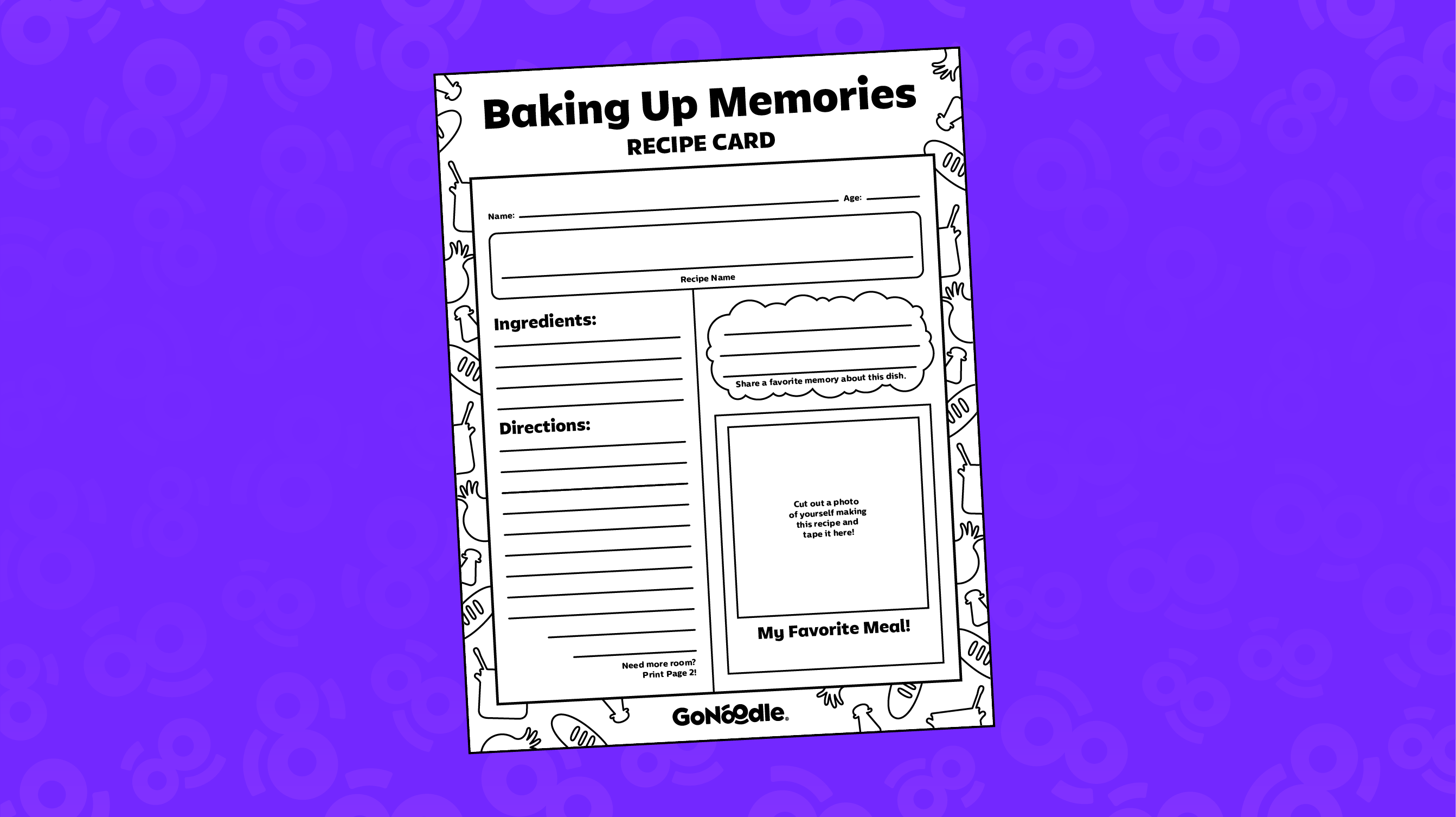 Baking Up Memories Recipe Card