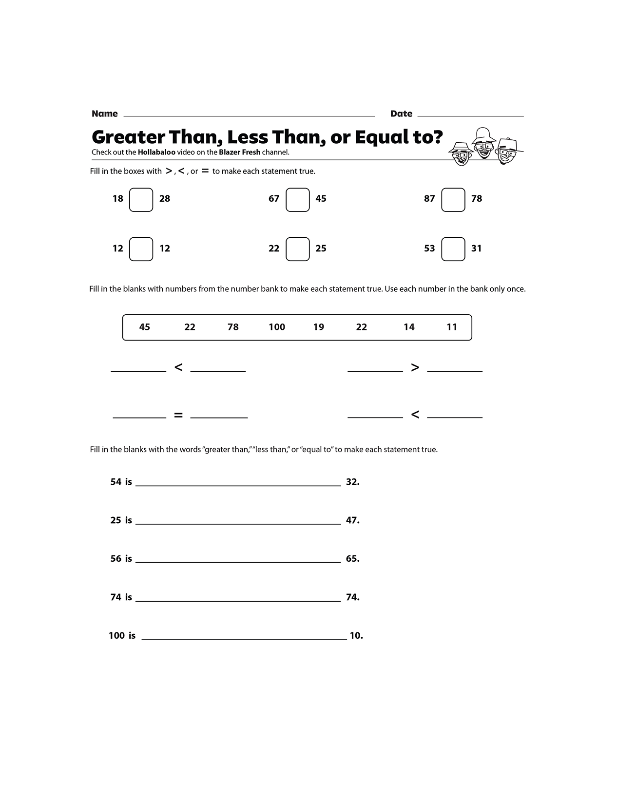 GoNoodle Greater Than, Less Than, or Equal Numbers