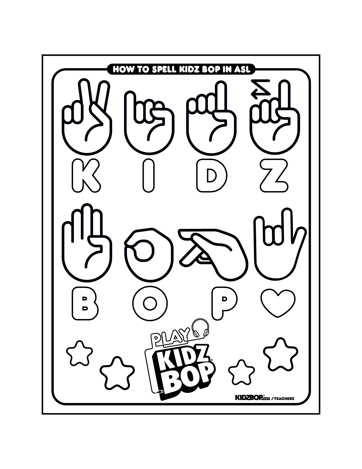 GoNoodle KIDZ BOP ASL Coloring Sheet