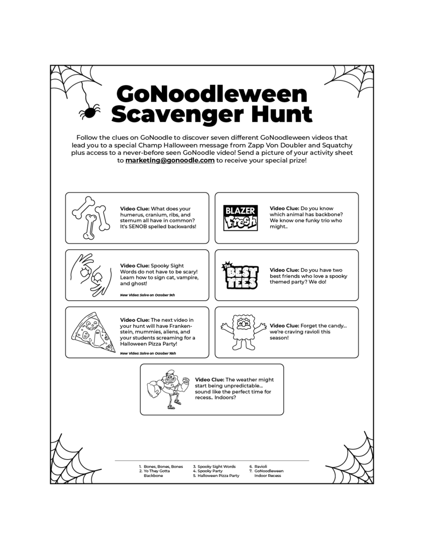 GoNoodle GoNoodleween Scavenger Hunt