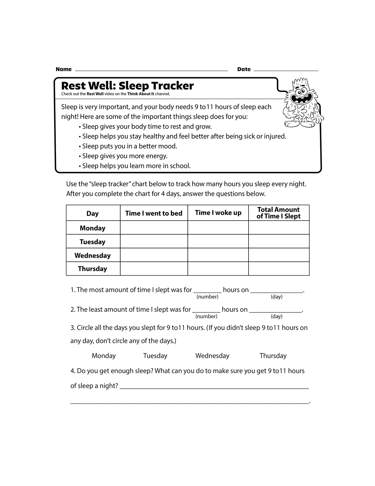 GoNoodle Rest Well Sleep Tracker